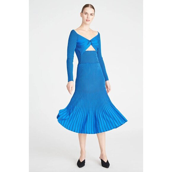 Amur Jenna Pleated Knit Midi Skirt Blue Womens Size Medium - Picture 11 of 11